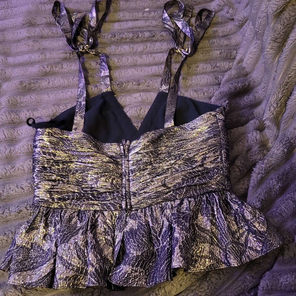 Ulla Johnson Metallic Silver Textured Silk Blend Tank Top Cocktails Clubby Chic - Picture 5 of 7